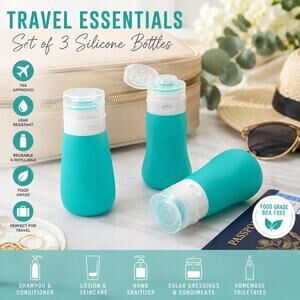 Silicone Travel Bottles Set Teal TSA Food Grade Refillable Teacher Gift NEW